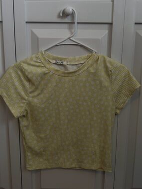 chic Mi Yellow Floral Ribbed Crop Top
